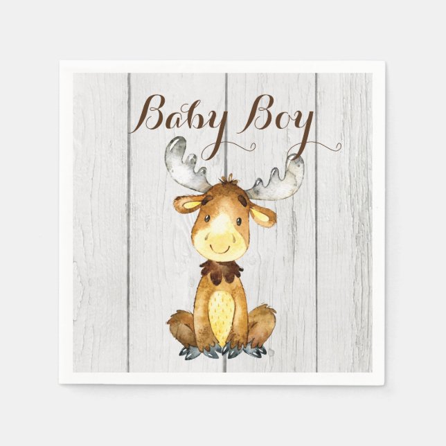 Serviette En Papier Baby Shower Cerf Rustique (Devant)