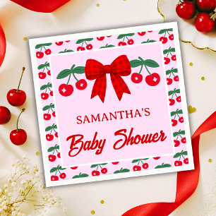 Serviette En Papier Baby-Shower Cerise Ruban Gingham Rouge