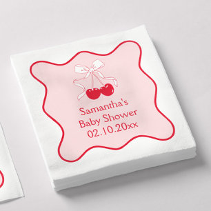 Serviette En Papier Baby-Shower Cerise Sur Le Haut Ruban Rose Rouge