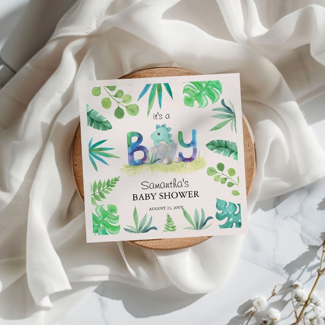 Serviette En Papier Baby shower "C'est un garçon" de Cute Dinosaur (Créateur téléchargé)