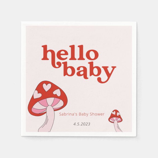 Serviette En Papier Baby shower champignon rouge et rose (Devant)