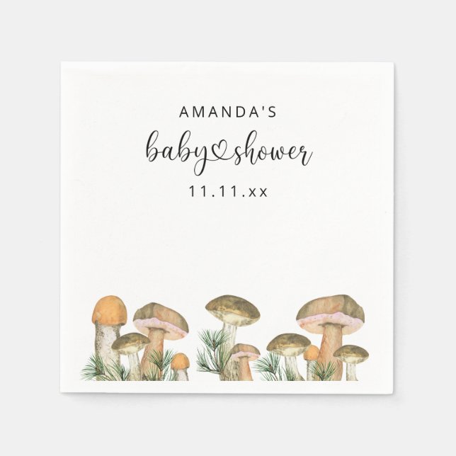 Serviette En Papier Baby shower champignons de forêt  (Devant)