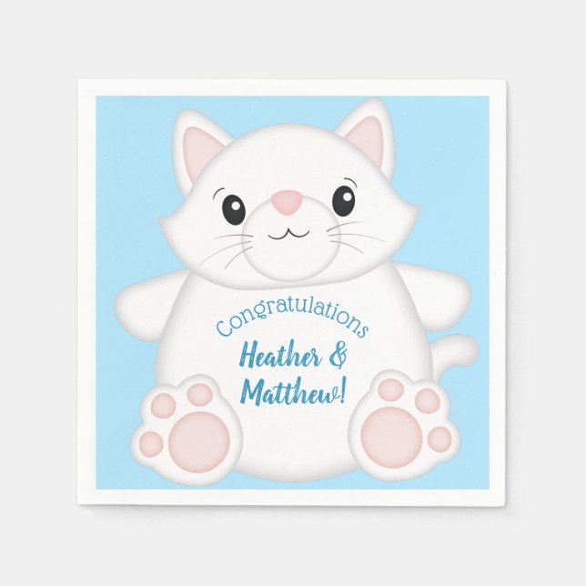 Serviette En Papier Baby shower chat Kitty Blue (Devant)