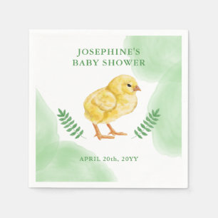 Serviette En Papier Baby Shower Chick aquarelle et feuilles vertes