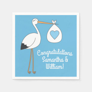 Serviette En Papier Baby shower cigogne bleu garçon