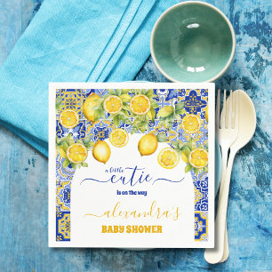 Serviette En Papier Baby shower citron bleu italien