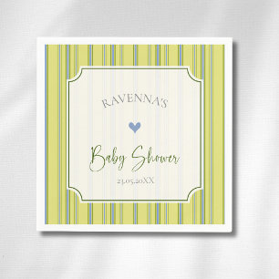 Serviette En Papier Baby Shower Citron Bleu Rayé Moderne