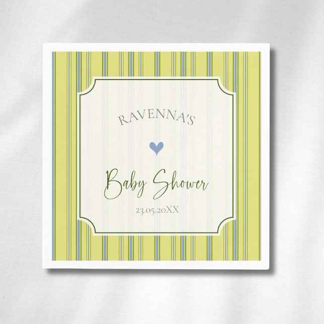 Serviette En Papier Baby Shower Citron Bleu Rayé Moderne (Créateur téléchargé)