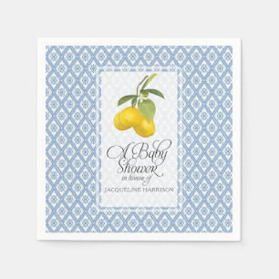 Serviette En Papier Baby Shower Citron Citrus Bleu Blanc Motif Art