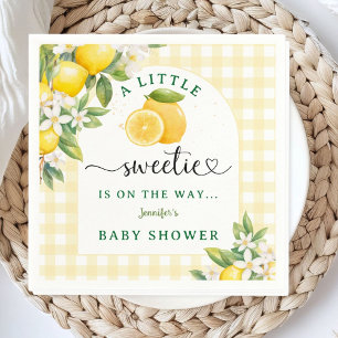 Serviette En Papier Baby-Shower Citron Citrus Gingham Jaune