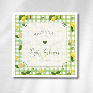 Serviette En Papier Baby Shower Citron Fantaisiste à Carreaux Verts