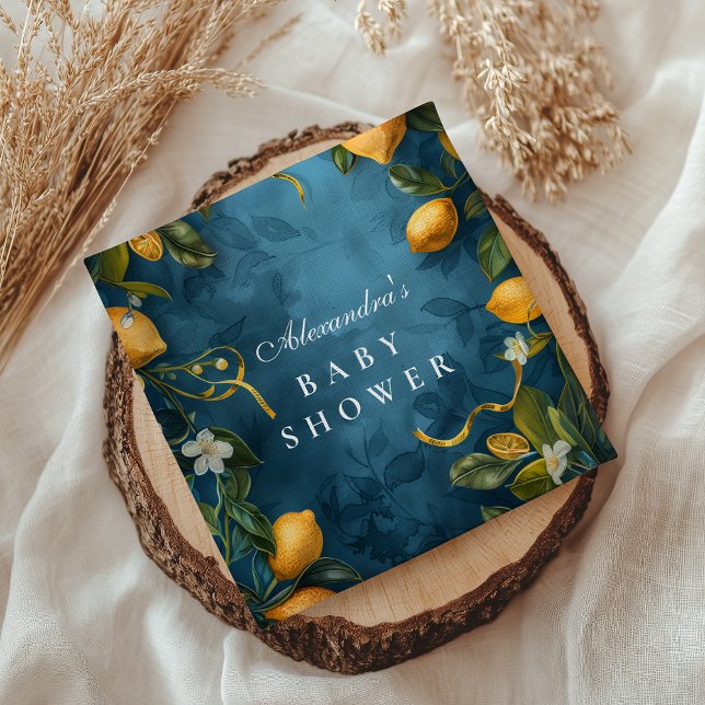 Serviette En Papier Baby-Shower Citron Fleur Bleue (Créateur téléchargé)