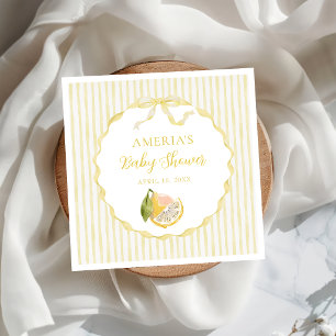 Serviette En Papier Baby Shower Citron Jaune Rayures Citronnées