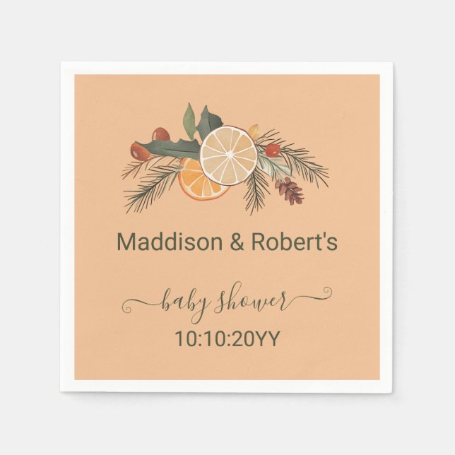 Serviette En Papier Baby Shower Citron Sec Moderne d'Hiver  (Devant)