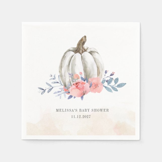 Serviette En Papier Baby shower citrouille Aquarelle Lilac Roses roses (Devant)