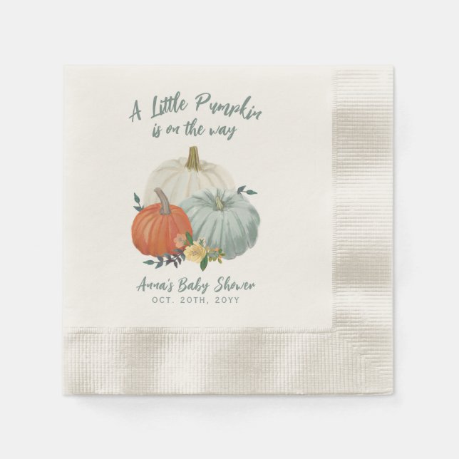 Serviette En Papier Baby shower Citrouille bleu Dusty (Devant)