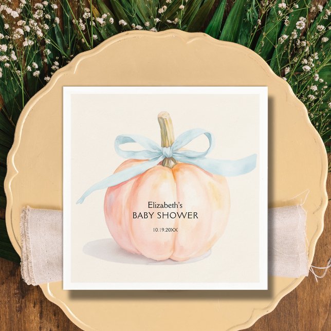 Serviette En Papier Baby shower Citrouille Blue Bow (Blue Bow Little Pumpkin Boy Baby Shower Napkins)