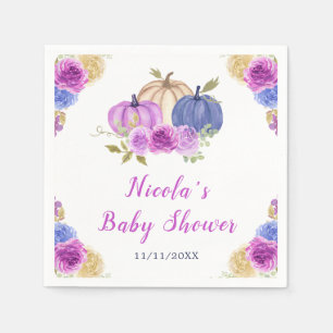 Serviette En Papier Baby shower Citrouille de couleur violet et bleu m