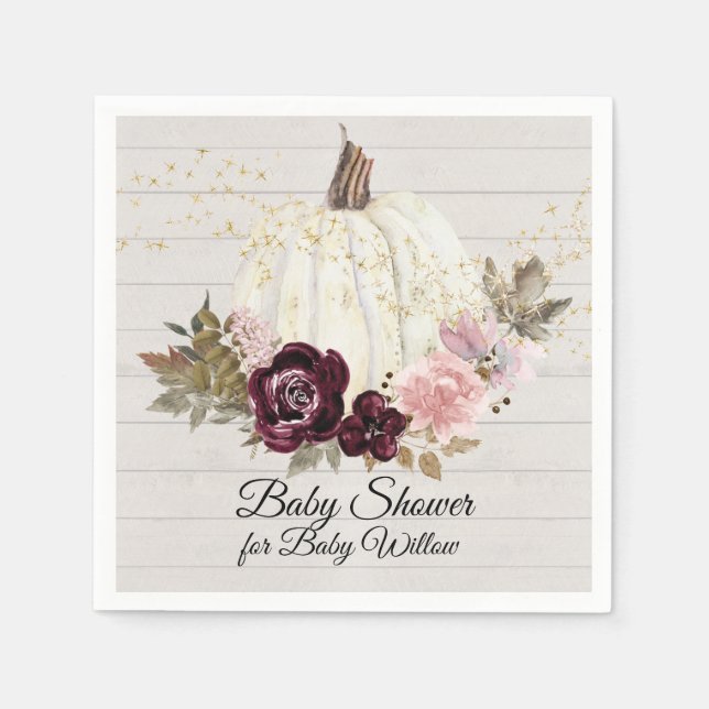 Serviette En Papier Baby shower Citrouille or floral de Bourgogne Bois (Devant)