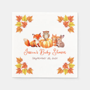 Serviette En Papier Baby Shower Citrouille Renard Mignon Feuilles D'au