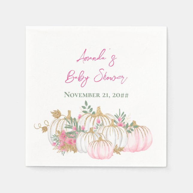 Serviette En Papier Baby shower Citrouille Soft Gold Blush Rose (Devant)