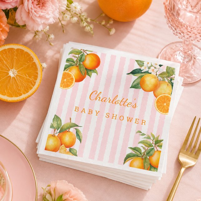 Serviette En Papier Baby shower Citrus Orange Mignon  (Citrus Orange Baby Shower Napkins)