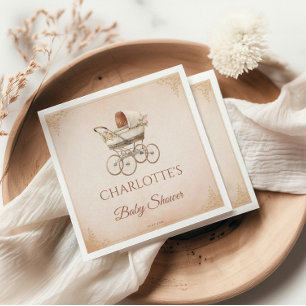 Serviette En Papier Baby Shower Classique Beige Vintage Unisexe