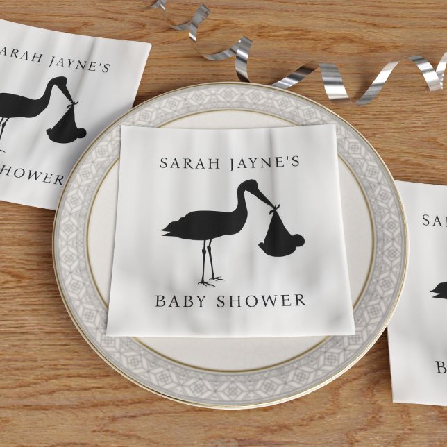 Serviette En Papier Baby shower classique cigogne noire serviettes bla (Choose the color of your baby shower napkins or keep the classic black stork with white.)