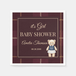 Serviette En Papier Baby Shower Classique Ours en Peluche Polo Carreau