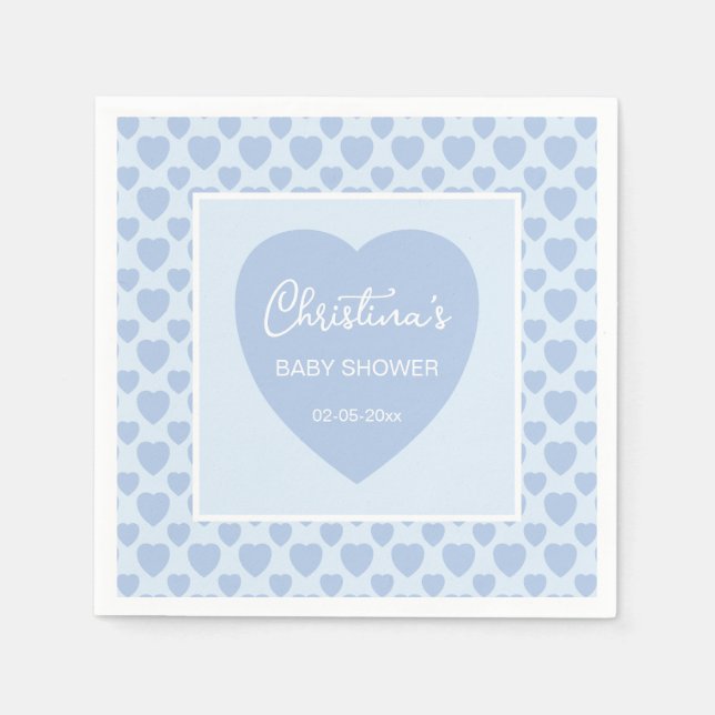 Serviette En Papier Baby Shower Cœurs Bleus  (Devant)