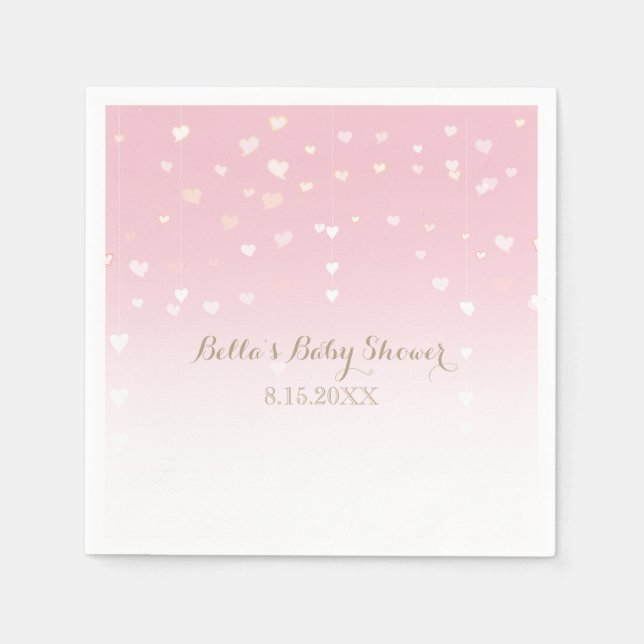 Serviette En Papier Baby shower Confetti Coeur Rose (Devant)
