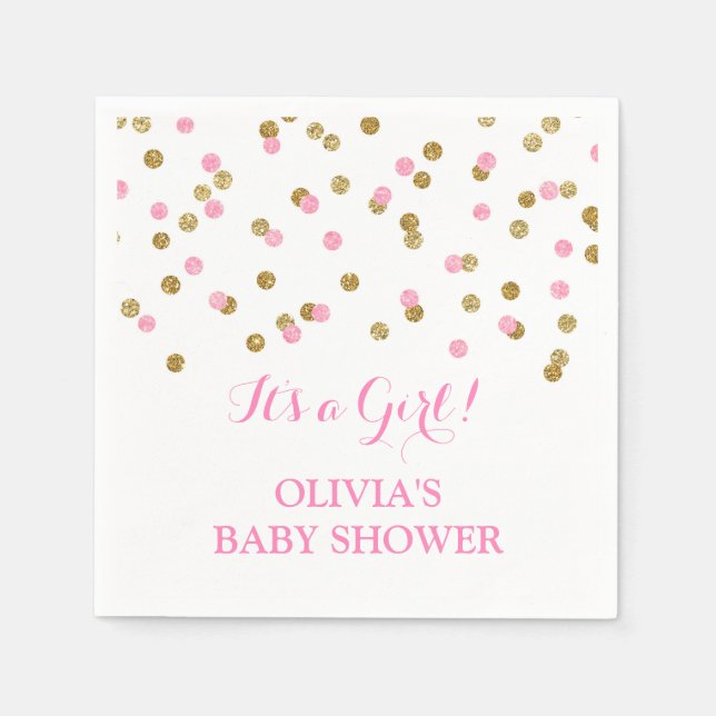 Serviette En Papier Baby shower Confetti rose or (Devant)