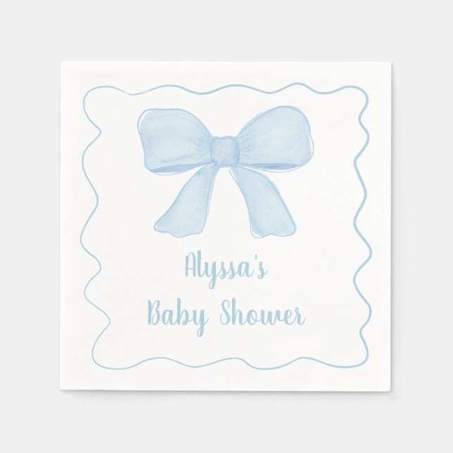 Serviette En Papier Baby shower Coquette Blue Boy Bow (Devant)