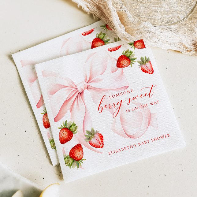 Serviette En Papier Baby Shower Coquette Fraise (Créateur téléchargé)