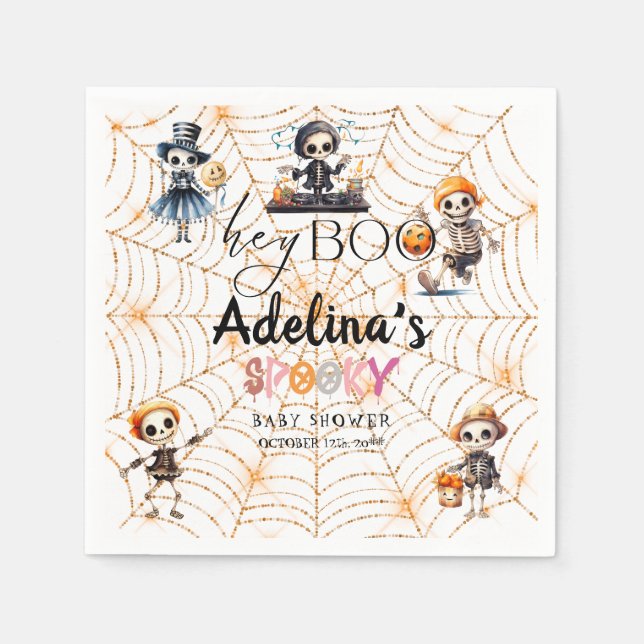 Serviette En Papier Baby shower Costume Halloween Boo Skeletons Éffray (Devant)