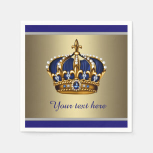 Serviette En Papier Baby Shower Couronne Bleu Royal et Or