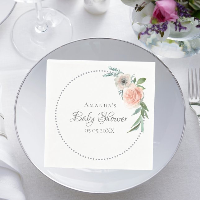 Serviette En Papier Baby shower couronne florale rose poussiéreuse (Créateur téléchargé)