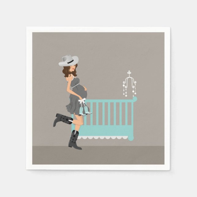 Serviette En Papier Baby shower Cowboy - Brunette - Thème occidental (Devant)