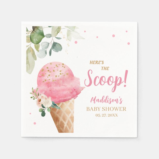 Serviette En Papier Baby Shower Crème Glacée Rose  (Devant)