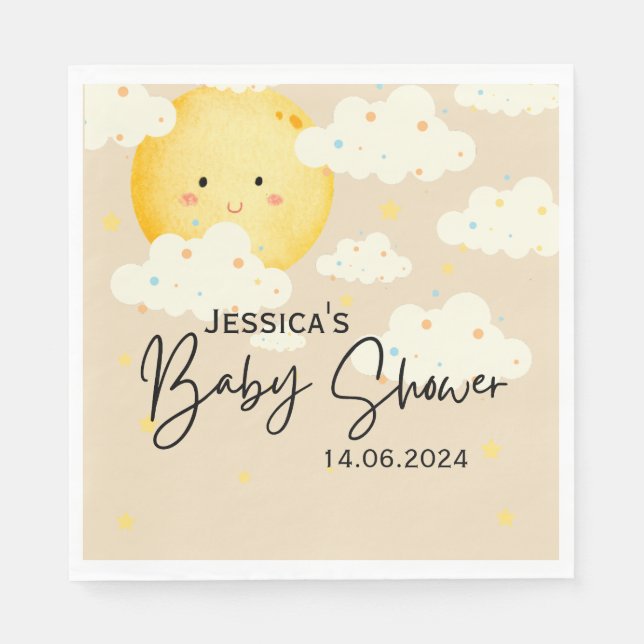 Serviette En Papier Baby shower crème Lune et étoiles (Devant)
