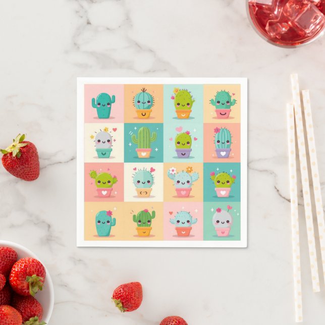 Serviette En Papier Baby shower Cute Cactus Kawaii (En situation)
