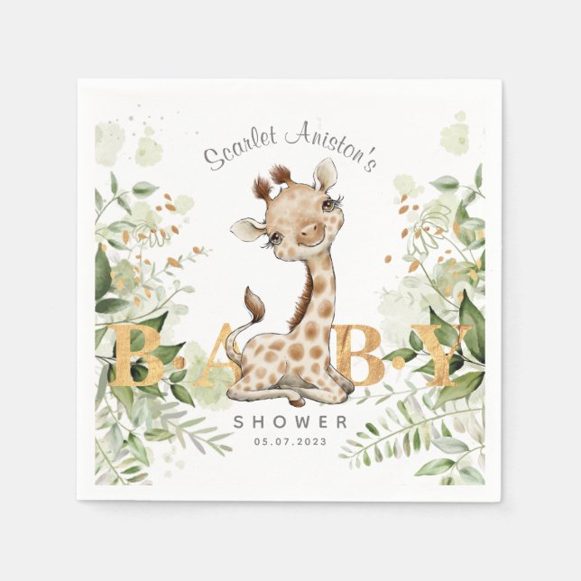 Serviette En Papier Baby shower Cute Giraffe Verdure (Devant)