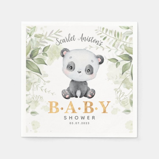 Serviette En Papier Baby shower Cute Panda Eucalipt Verdure (Devant)