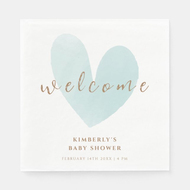 Serviette En Papier Baby shower d'accueil Mint Green Simple Heart (Devant)