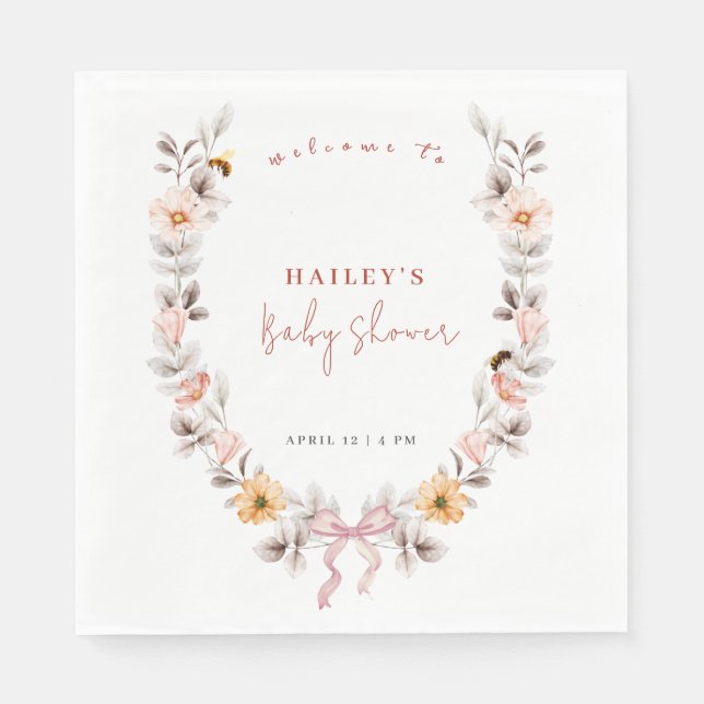 Serviette En Papier Baby shower d'accueil pour Fleur sauvage Boho simp (Devant)