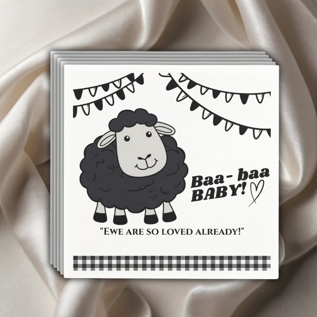 Serviette En Papier Baby shower d'agneau noir Kawaii (Créateur téléchargé)