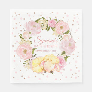 Serviette En Papier Baby shower d'agneau Rose Gold et rose Peony Girl