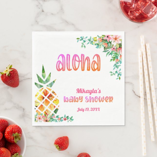 Serviette En Papier Baby shower d'Aloha floral d'ananas tropicale (En situation)