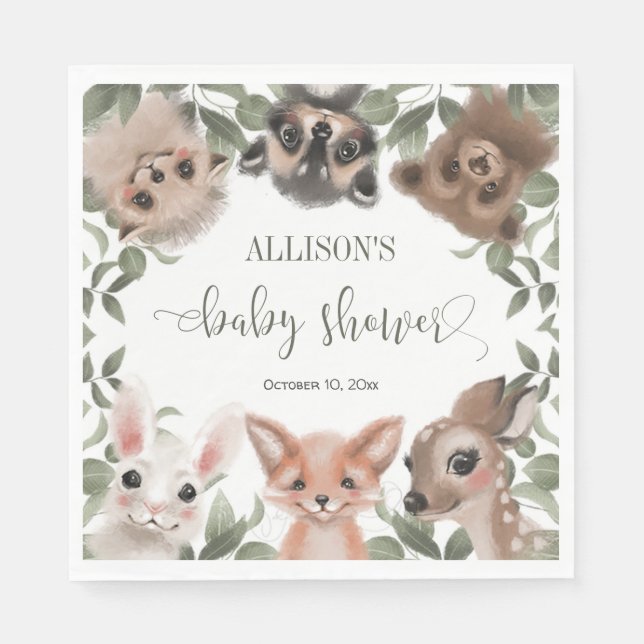 Serviette En Papier Baby shower d'amis forestiers des animaux des bois (Devant)
