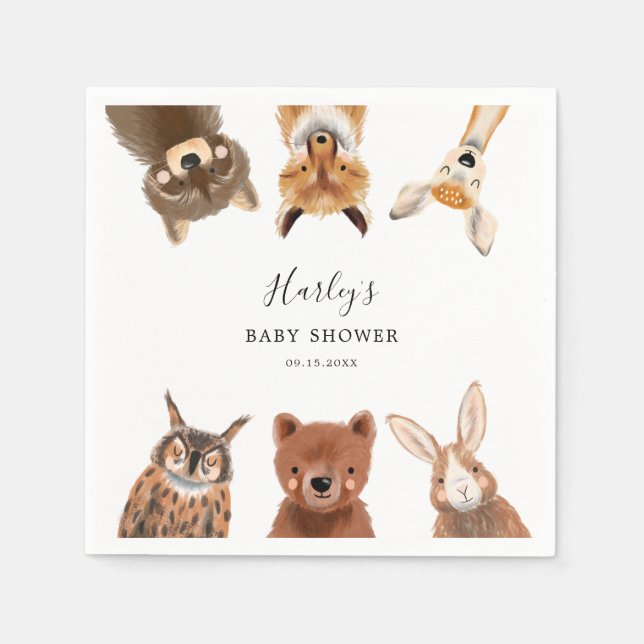 Serviette En Papier Baby shower d'animaux de bois (Devant)